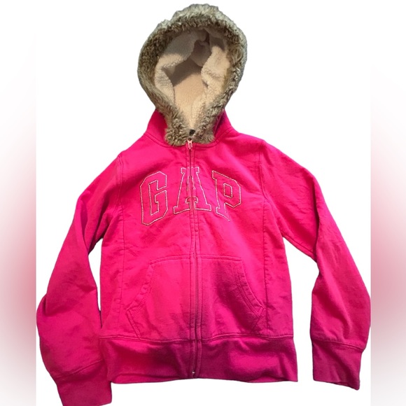 Girls Large GAP Sweater Faux Fur Lined Hood - Picture 3 of 6